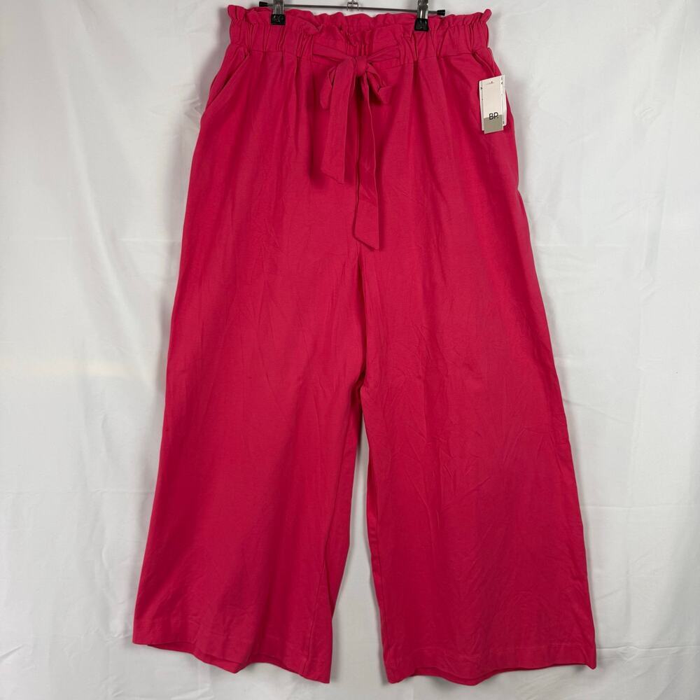 BP. Hot Pink Cotton High Waist Wide Leg Loose Fit Belted Paper Bag Pants NWT XL